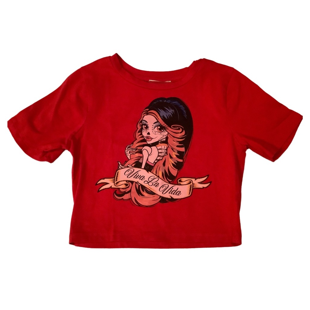 Visual Bliss Co Custom Direct To Garment Red Graphic Crop Top T-Shirt